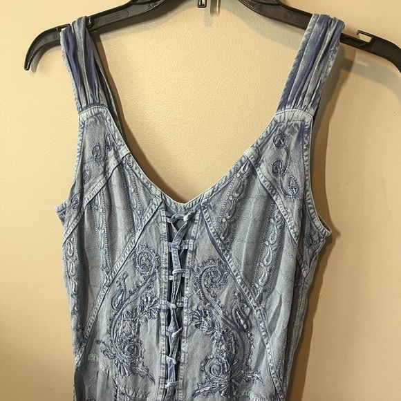 Coline S Viscose embroidered bucket dress Argent Silver Blue Stone Washed Corset - Picture 4 of 10